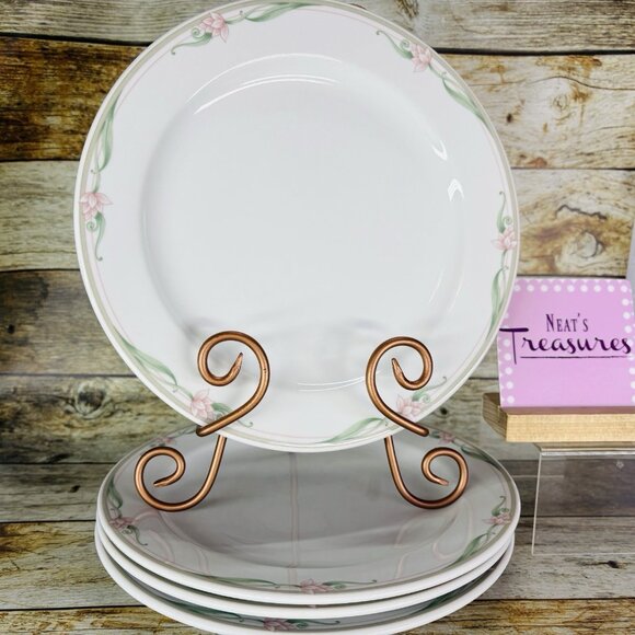 Royal Rego SERENA Restaurant Ware Pink Flower Porcelain White Dinner Plate Set 4 - Picture 1 of 16